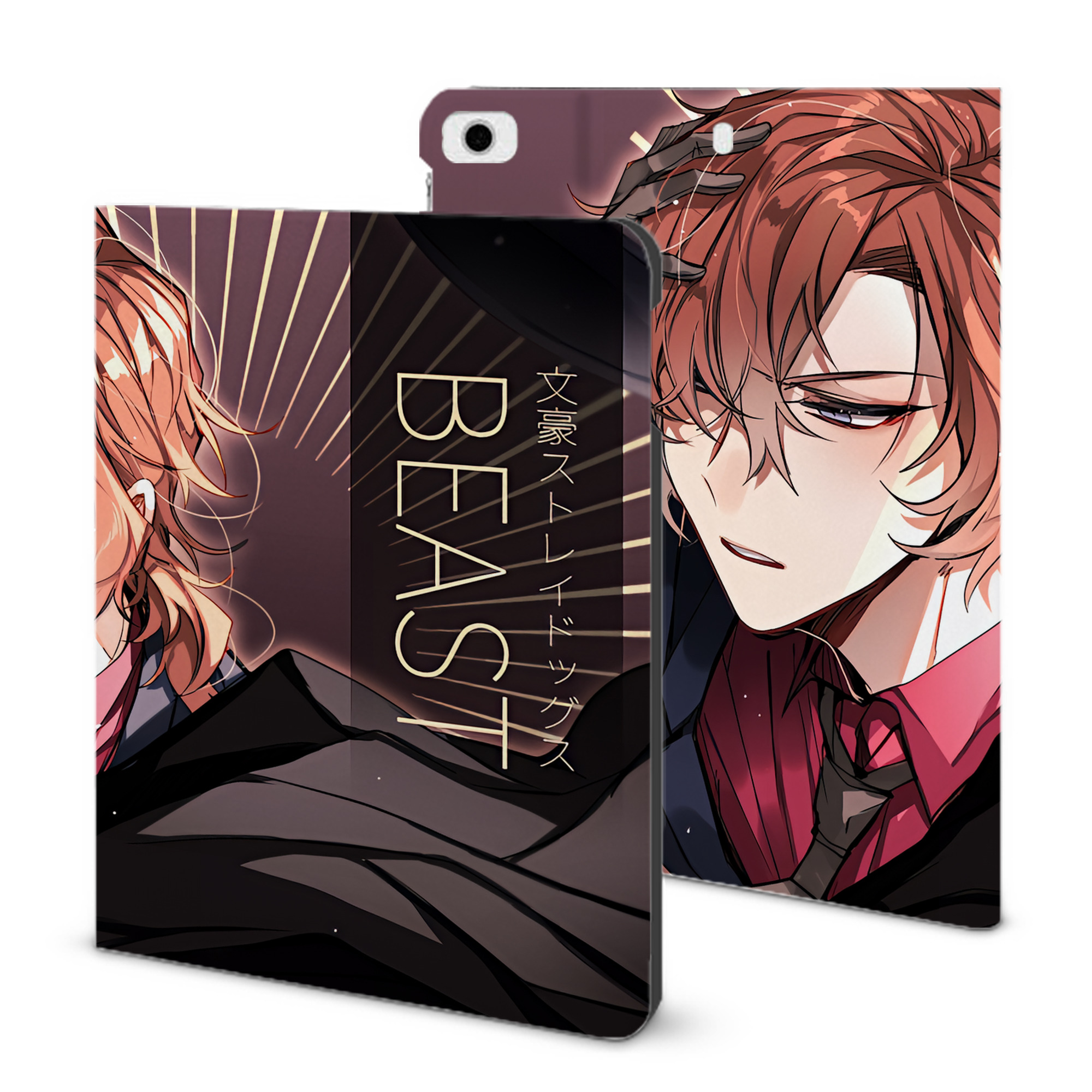 （画像用） 文豪ストレイドッグス Bungo Stray Dogs IPad ケース ブック型 PUレザー TPU 耐衝撃 軽量 薄型 ペン収納なし 全面保護 IPad 各モデル対応